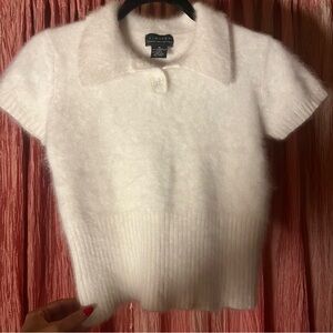 Angora White Rabbit Fur Short Sleeve, Collared Shirt